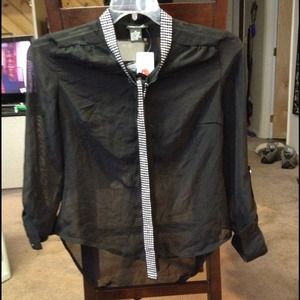 Hi lo sheer black studded collar & tie blouse M Hi lo sheer black studded collar & tie blouse M