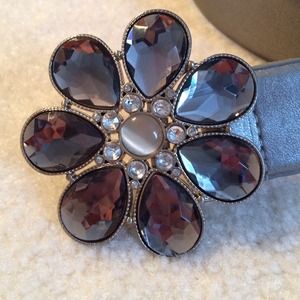 BUNDLED Silver leather belt w  jewel buckle