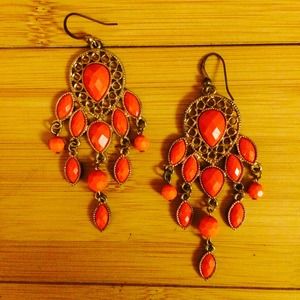 ORANGE & GOLD CHANDELIER EARRINGS