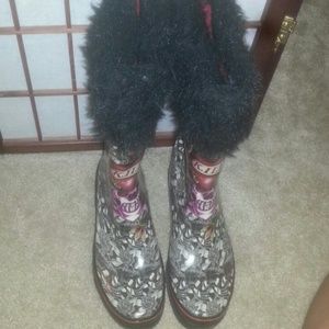 Skull ed hardy rain boots with fur. ON HOLD