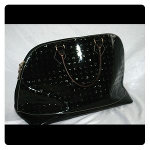 Arcadia black patent leather bowler bag