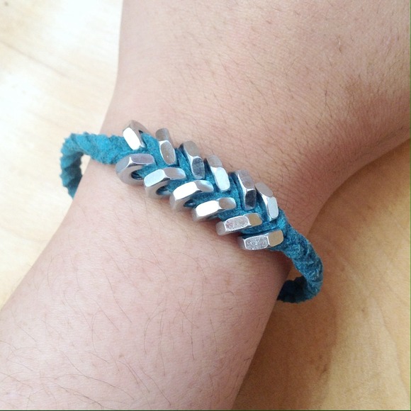 Silver+Teal Hex Nut Bracelet - Picture 2 of 2