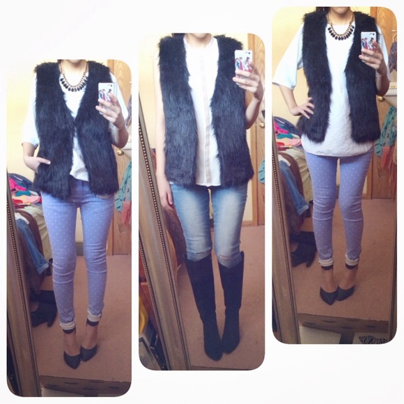 Black Fur Vest, Sz. m