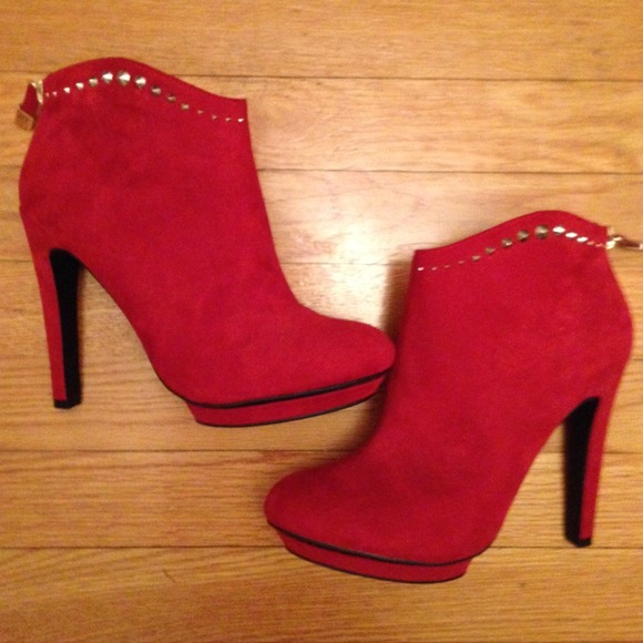 Studded red booties