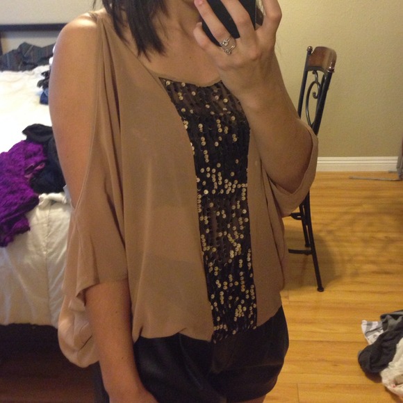 Sequined tan shirt