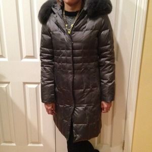 Long silver fur hooded coat