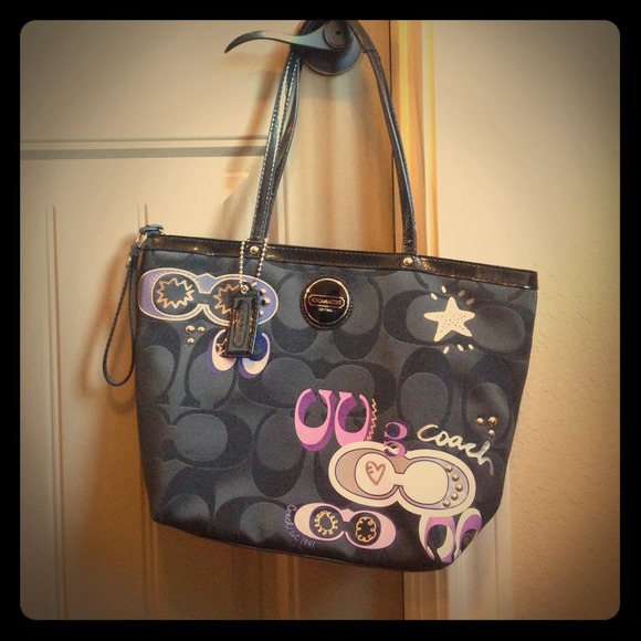 Authentic Black and Purple Coach Tote