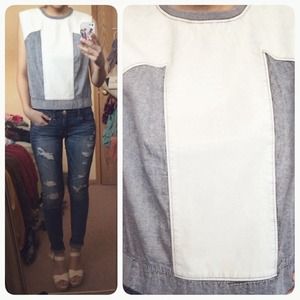 White-Leather Crop Top, Sz. m