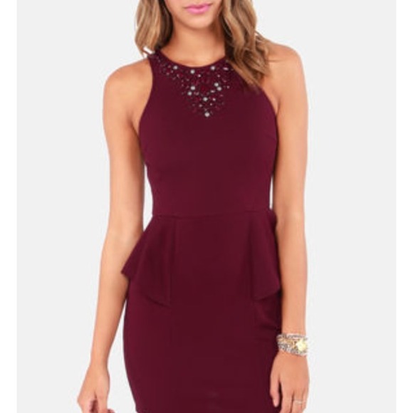 burgundy peplum dress