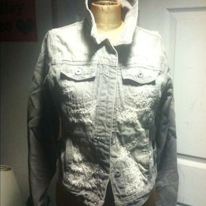 Gray distressed jean jacket
