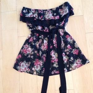 Strapless floral print babydoll shier