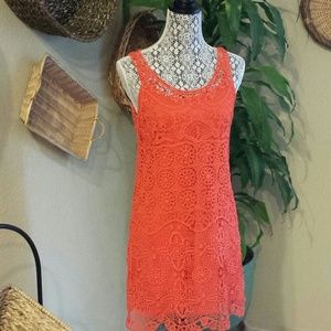Summer Neon orange crochet mini dress