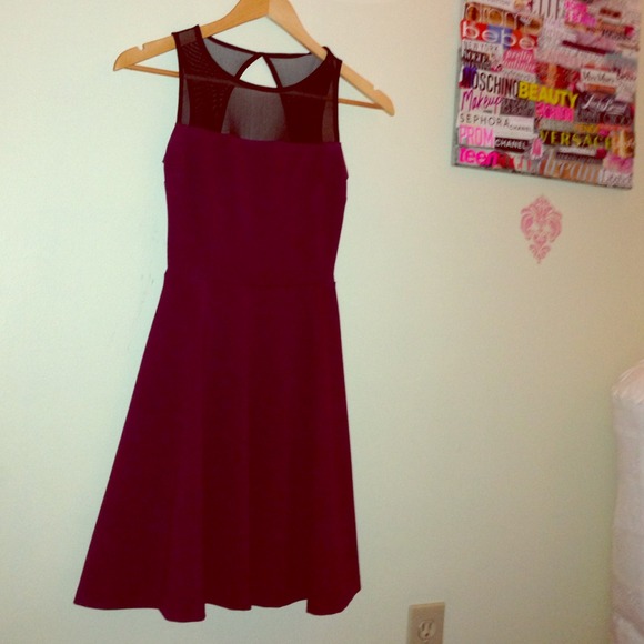 Burgundy Sheer Cut-Out Dress