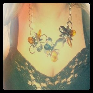 Handmade Crystal and Stone Bee and flower necklac