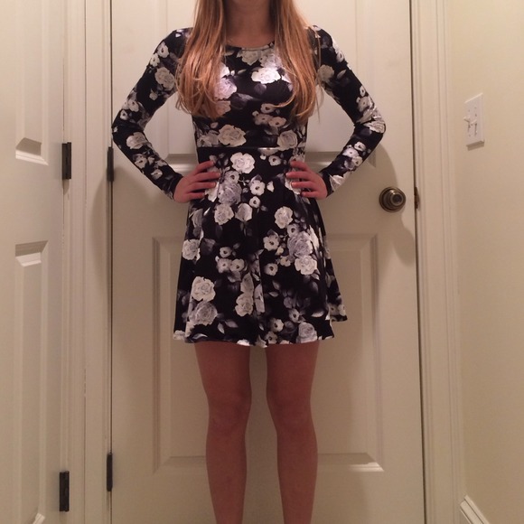 Black white and grey floral skater dress