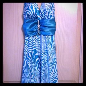 Blue and white silk zebra print elegant dress.