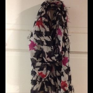 Houndstooth Print Scarf- Black & White with color