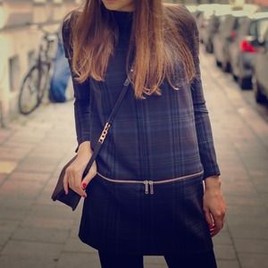 Zara Checked dress w/ zips in navy blue size sz M