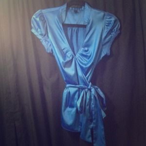 Express satin tie waist blouse