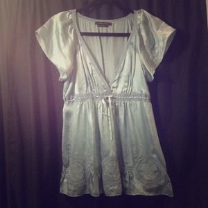 Baby Blue silk BCBG babydoll style blouse