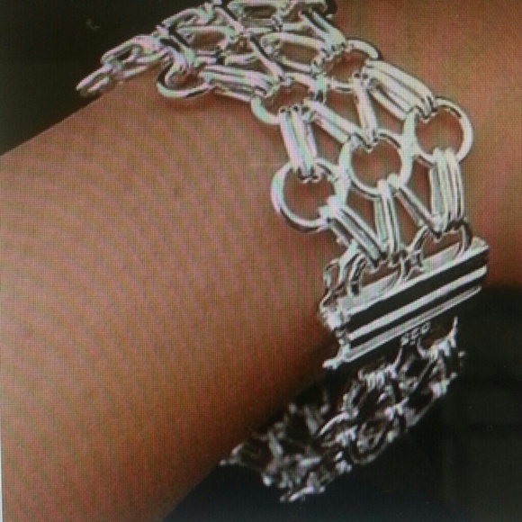 Solid silver fashion link bangle bracelet