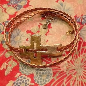 Gold cross leather wrap bracelet