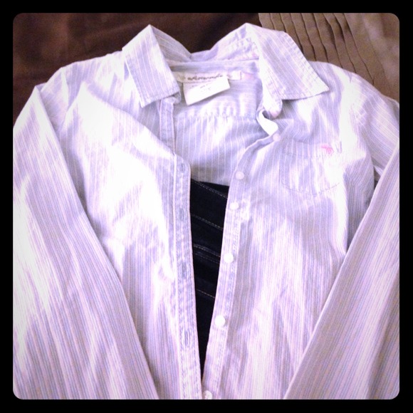 Light pink, blue and white button up
