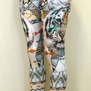 White tiger tribal Aztec sublimation leggings