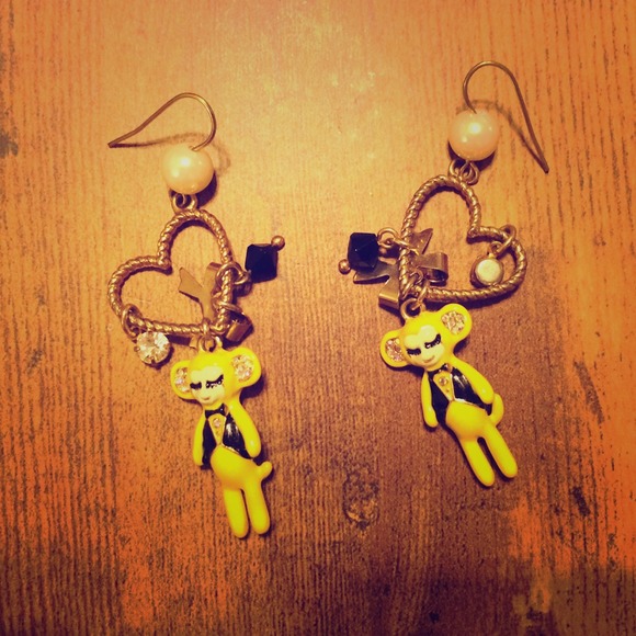 Betsey Johnson Yellow Monkey Earrings