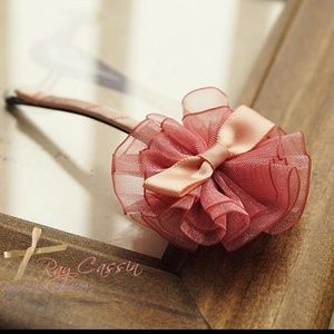 Pink Tulle Ribbon Flower Hail Clip