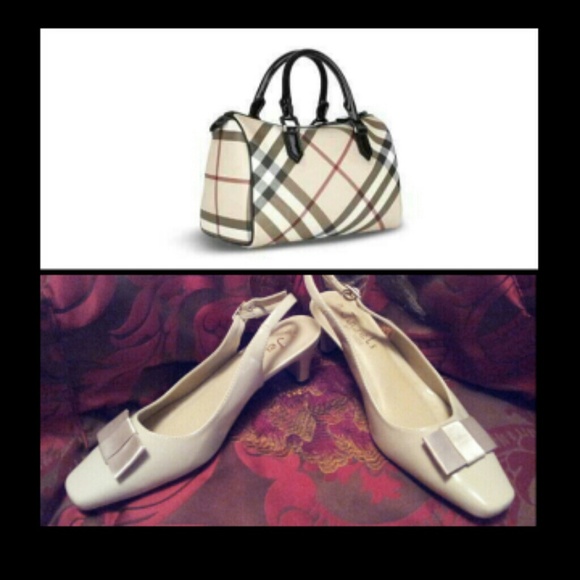 Cream colored patent leather heels