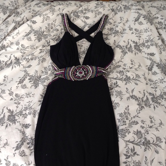 Floor length prom dress with beading.
