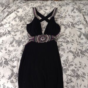 Floor length prom dress with beading.