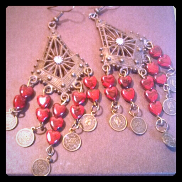 Mixed medium chandelier dangle heart earrings
