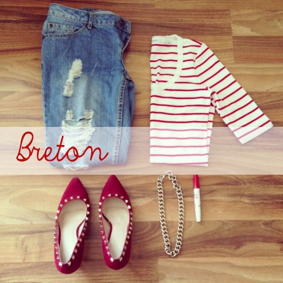 • SOLD • Burgundy Stripe Breton Long Sleeve Top