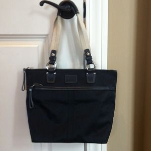 Black Coach fabric handbag leather trim - reduced!