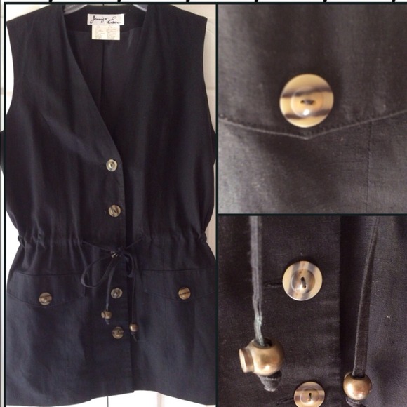 Black sleeveless jacket with drawstring. NWOT
