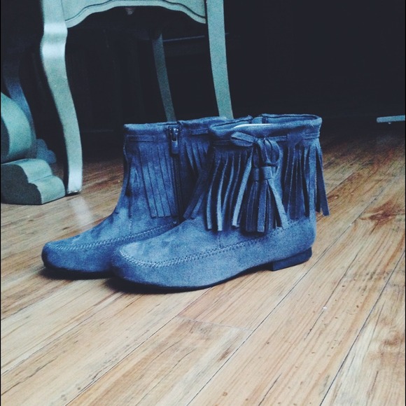 Grey Fringe Ankle Boots