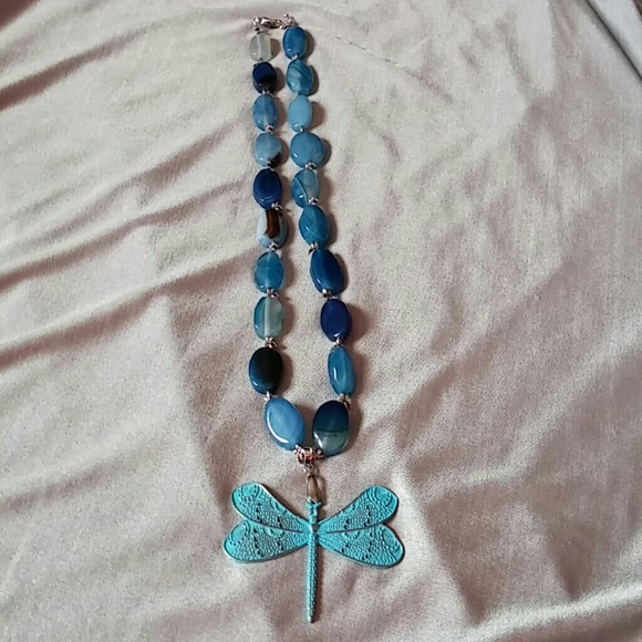 21" blue dragonfly necklace