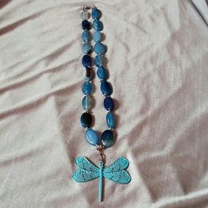 21" blue dragonfly necklace