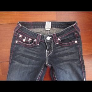 True Religion Skinny Jeans Pink Stitching size 26