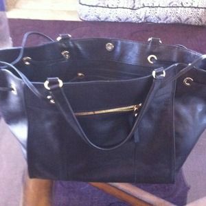 Large black leather, drawstring  Tote/carry all