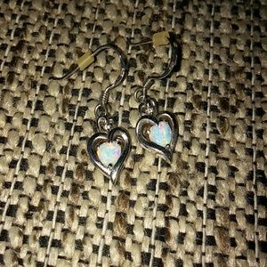 Beautiful Fiery Opal and silver heart earrings