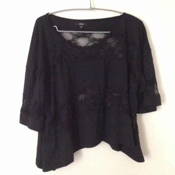 LF Millau See Thru Black Loose Lace Crop Top XS-M - Picture 2 of 3