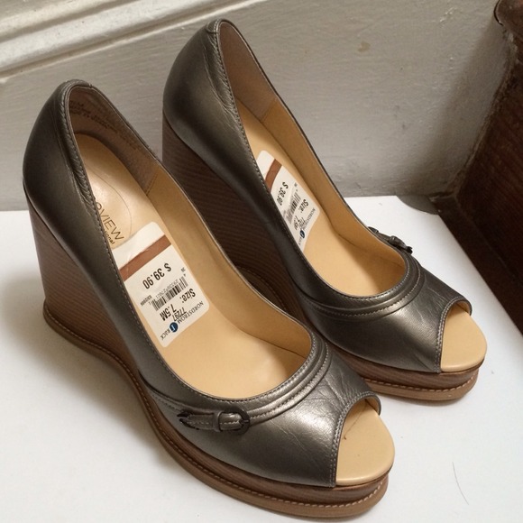 Peep toe gunmetal wedge heels (Preview -Nordstrom)