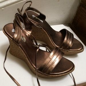 Copper strappy wedge sandals