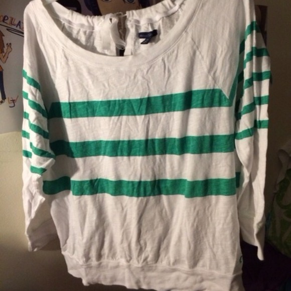 White and Green Tie-Back Shirt