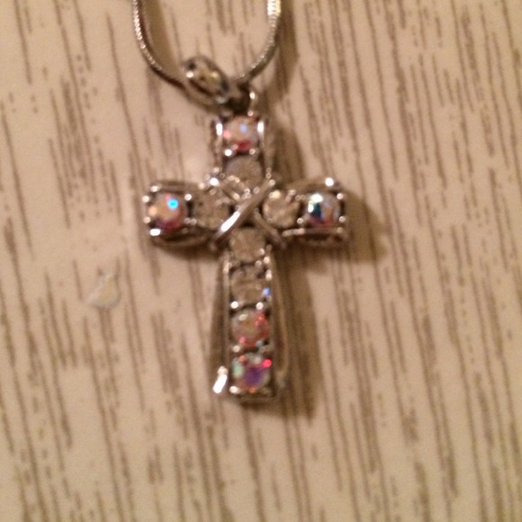 Silver crystal cross necklace