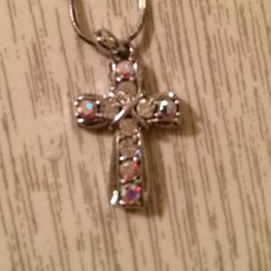 Silver crystal cross necklace