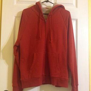 Orange zip up fleece lined hooded sweatshirt